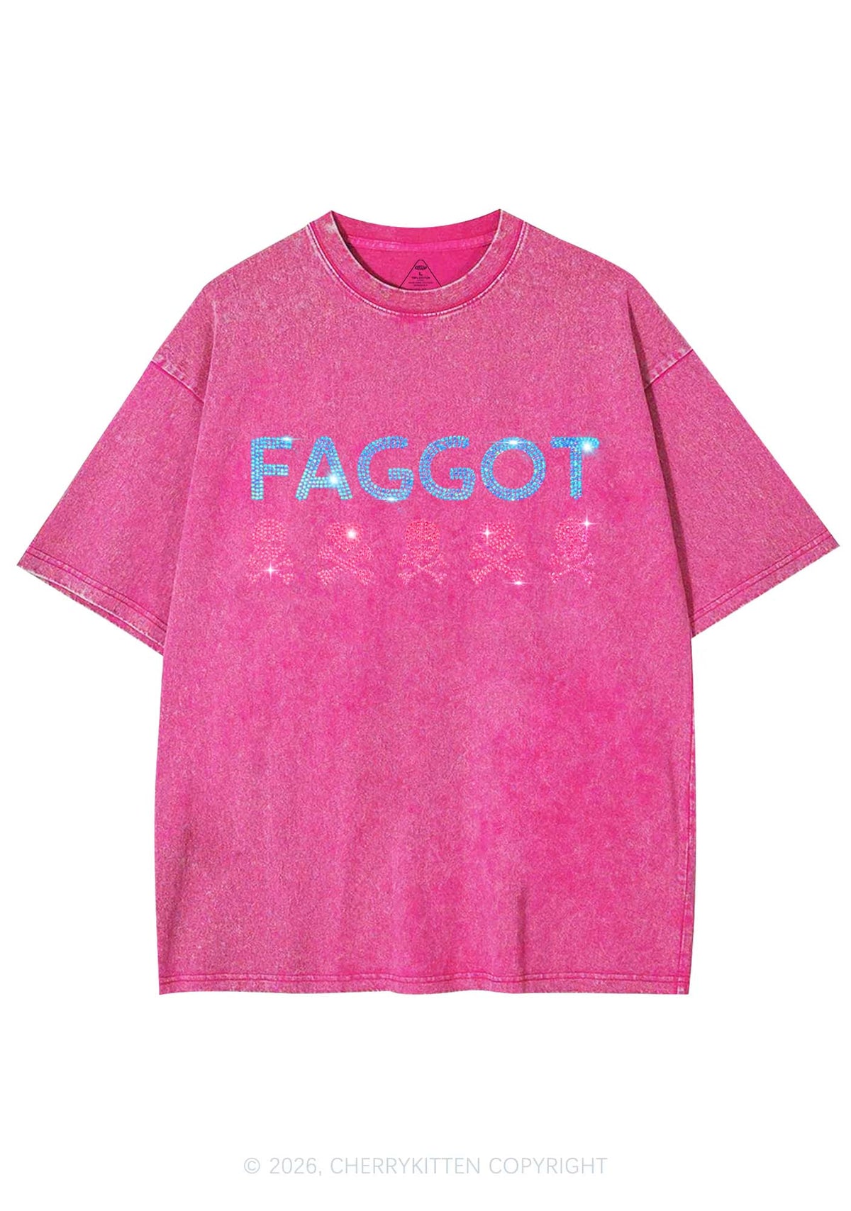 Rhinestone Faggot Skull Pride Y2K Shirts Washed Tee Cherrykitten