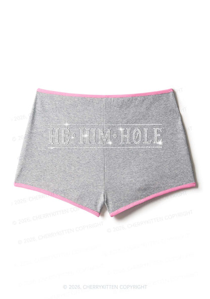 Rhinestone He Him Hole Pride Y2K Booty Shorts Cherrykitten