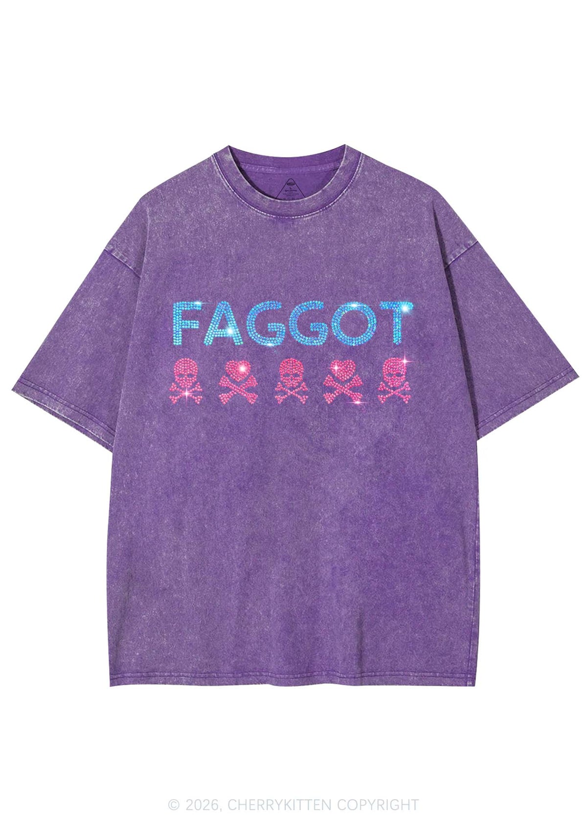 Rhinestone Faggot Skull Pride Y2K Shirts Washed Tee Cherrykitten