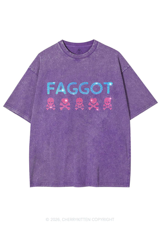 Rhinestone Faggot Skull Pride Y2K Shirts Washed Tee Cherrykitten