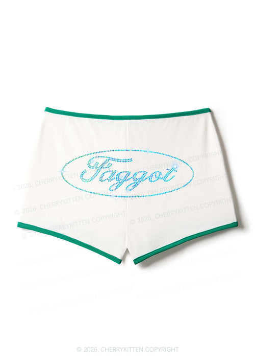 Rhinestone Oval Faggot Pride Y2K Booty Shorts Cherrykitten