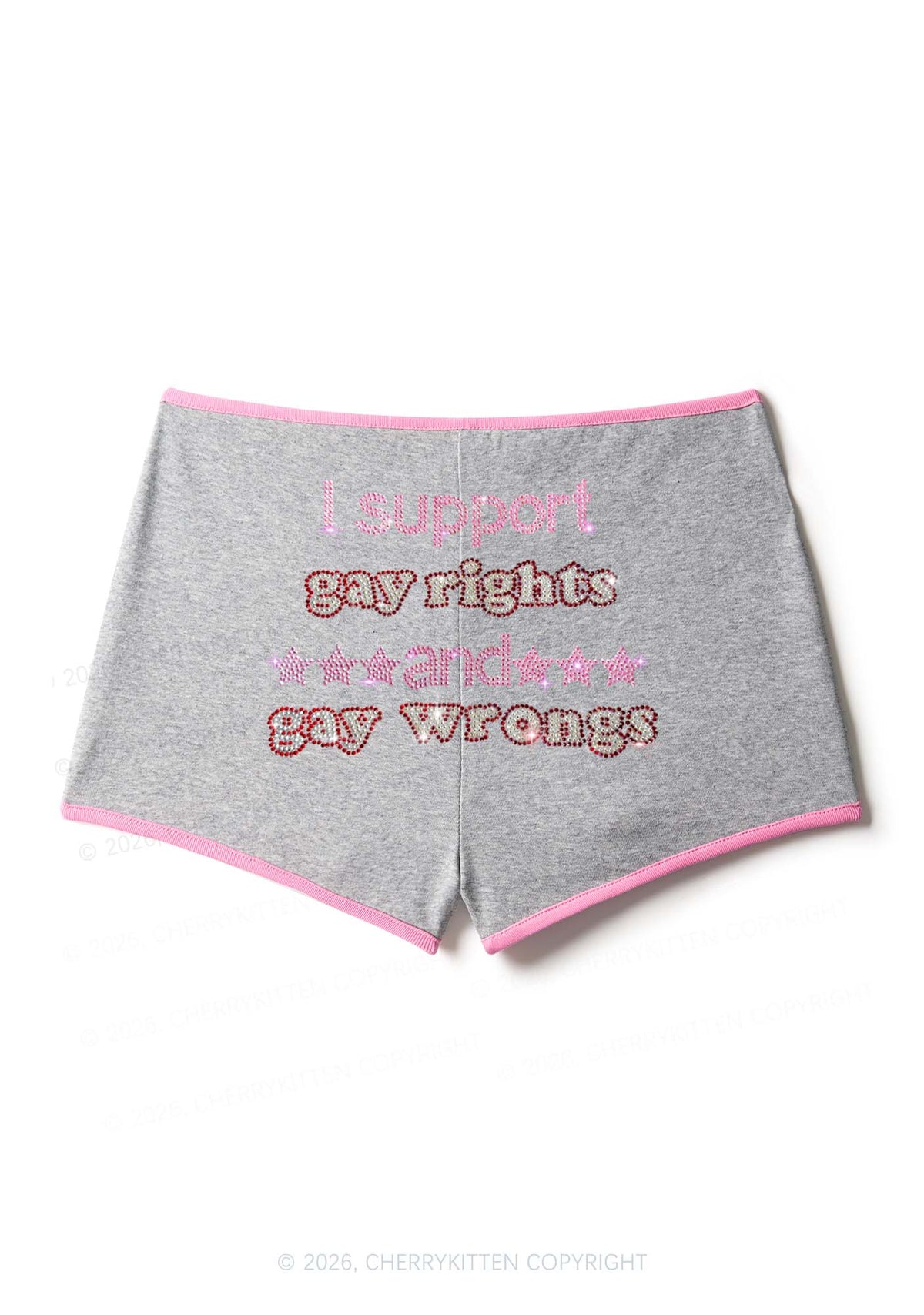 Rhinestone I Support Gay Rights Y2K Booty Shorts Cherrykitten