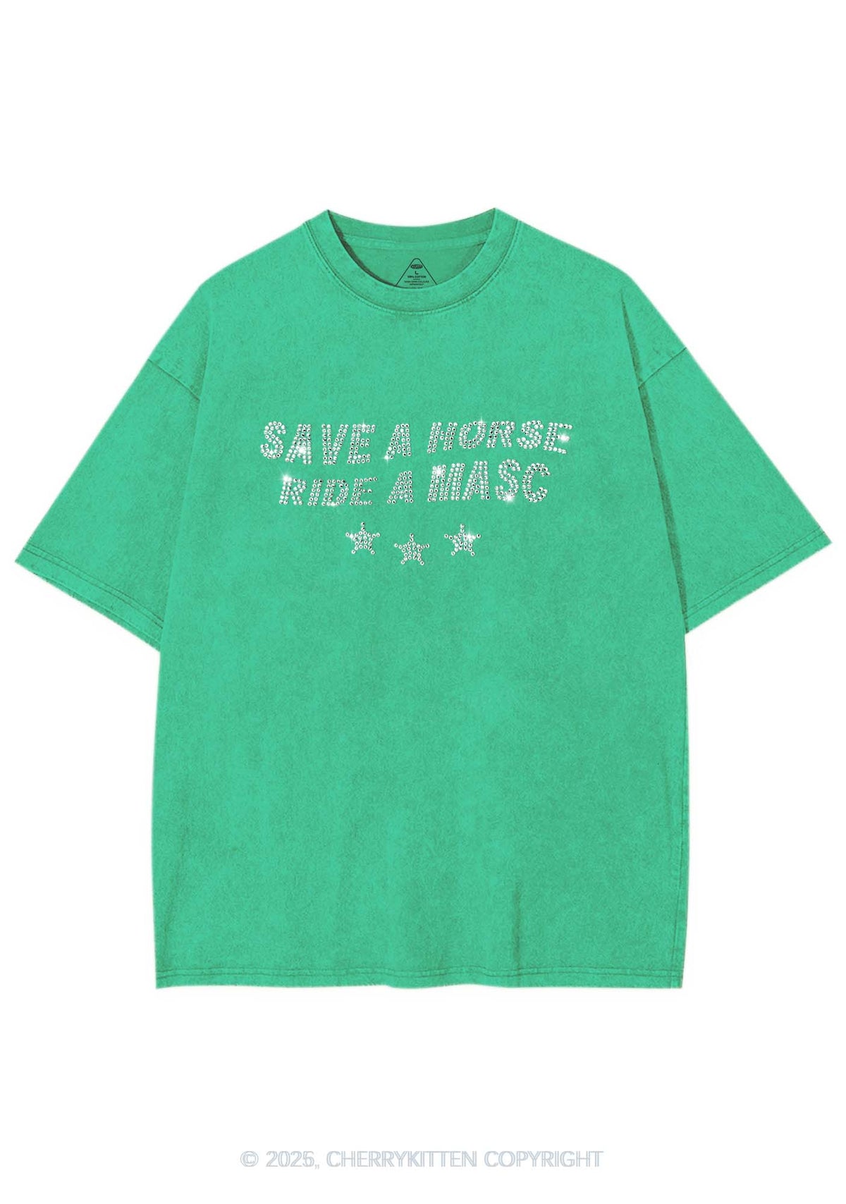 Rhinestone Ride A Masc Pride Y2K Shirts Washed Tee Cherrykitten