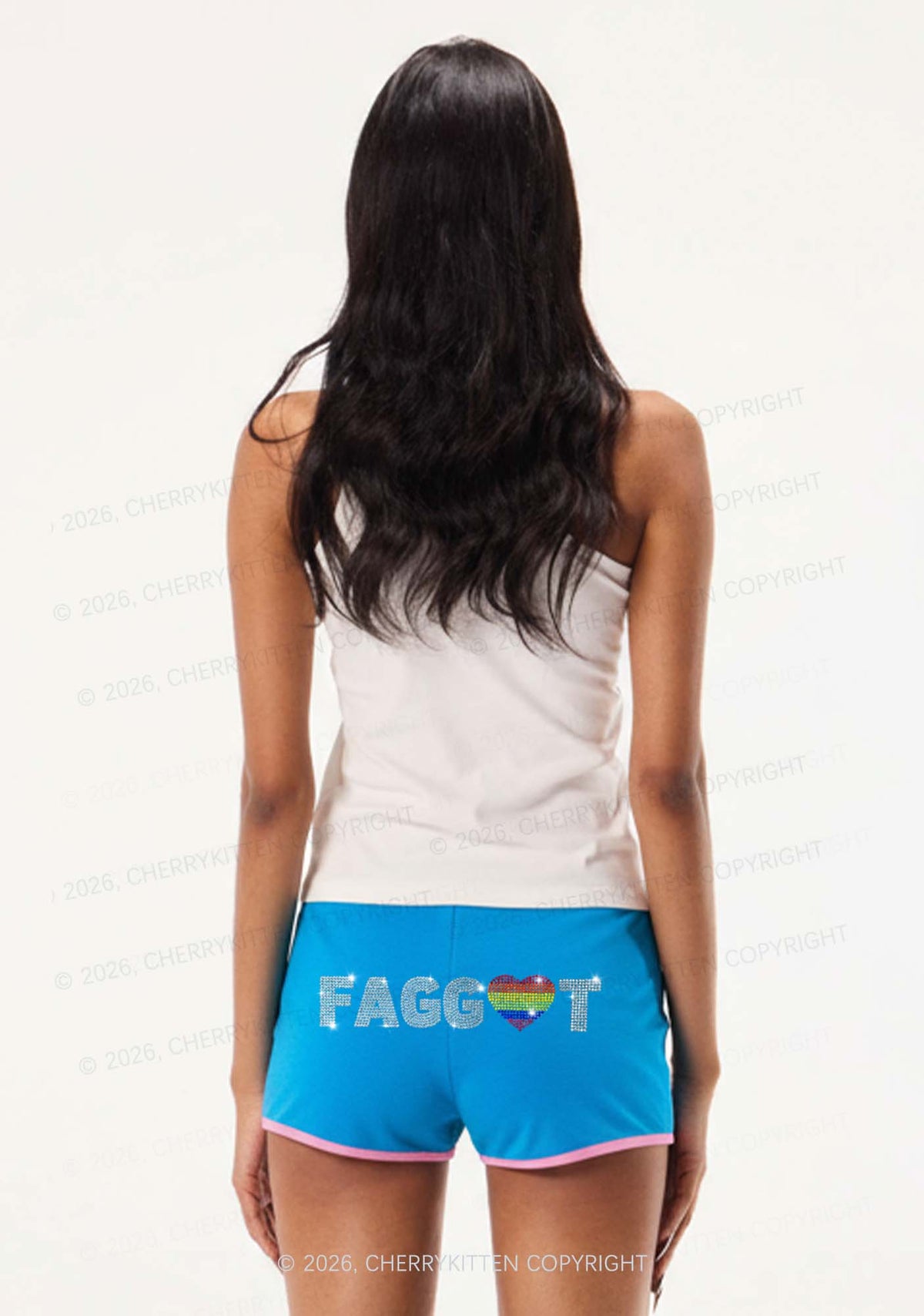 Rhinestone Rainbow Heart Faggot Pride Y2K Booty Shorts Cherrykitten