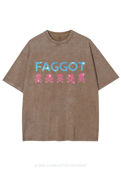Rhinestone Faggot Skull Pride Y2K Shirts Washed Tee Cherrykitten