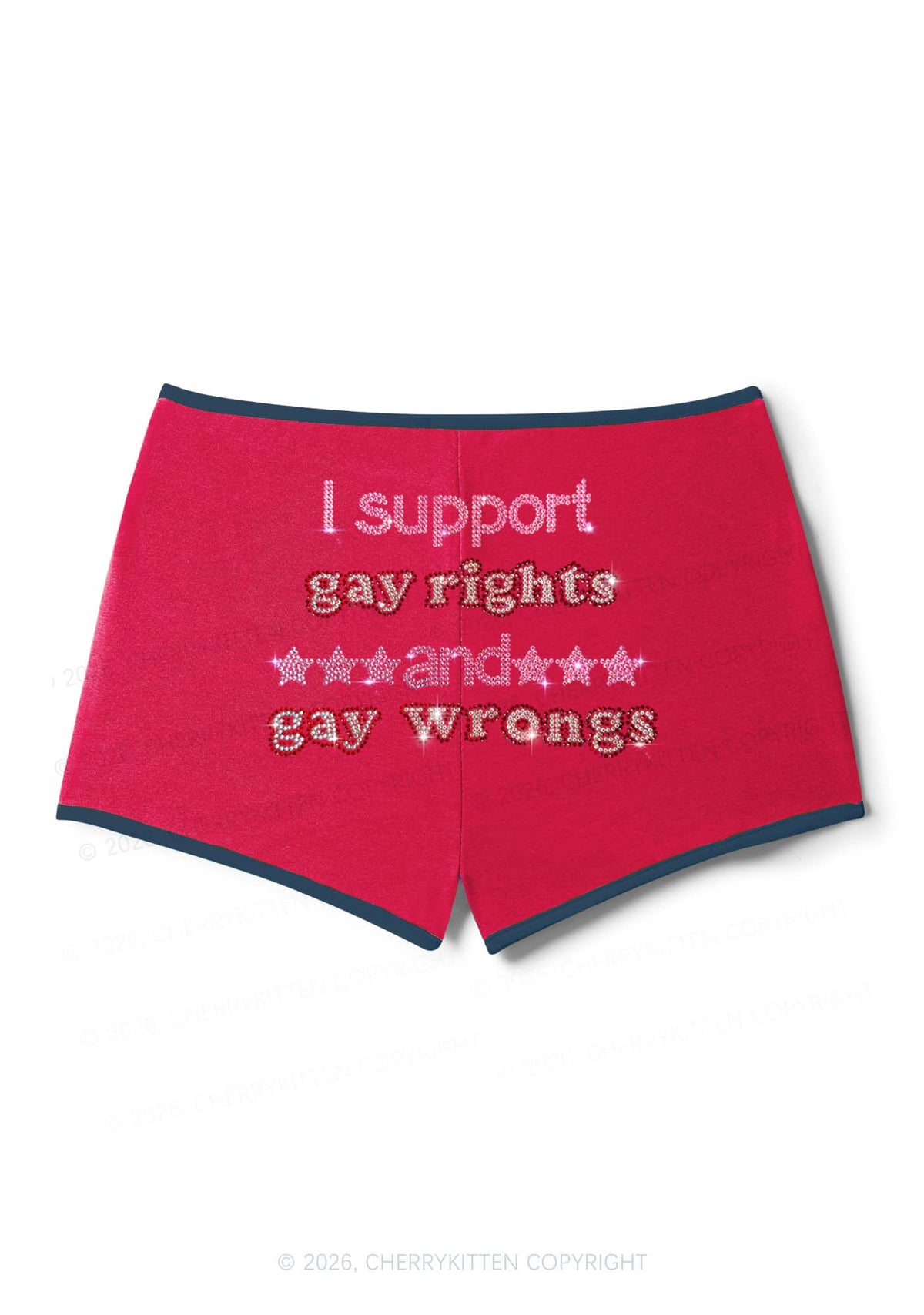 Rhinestone I Support Gay Rights Y2K Booty Shorts Cherrykitten