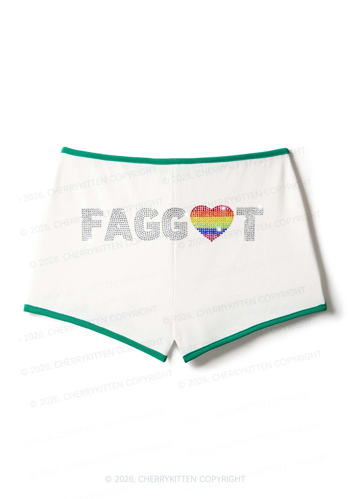 Rhinestone Rainbow Heart Faggot Pride Y2K Booty Shorts Cherrykitten