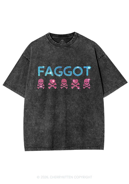 Rhinestone Faggot Skull Pride Y2K Shirts Washed Tee Cherrykitten