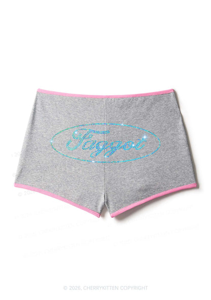 Rhinestone Oval Faggot Pride Y2K Booty Shorts Cherrykitten