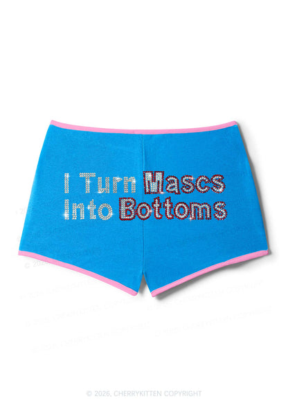 Rhinestone I Turn Mascs Into Bottoms Y2K Booty Shorts Cherrykitten