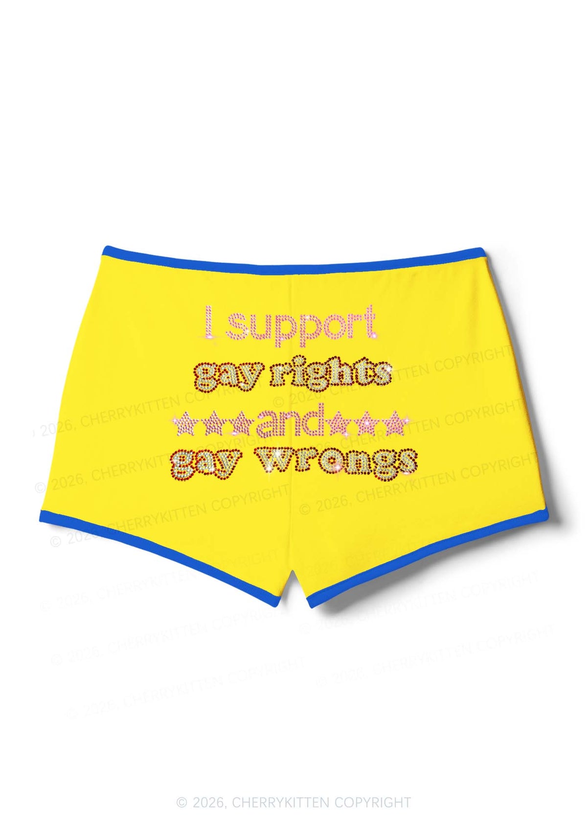 Rhinestone I Support Gay Rights Y2K Booty Shorts Cherrykitten