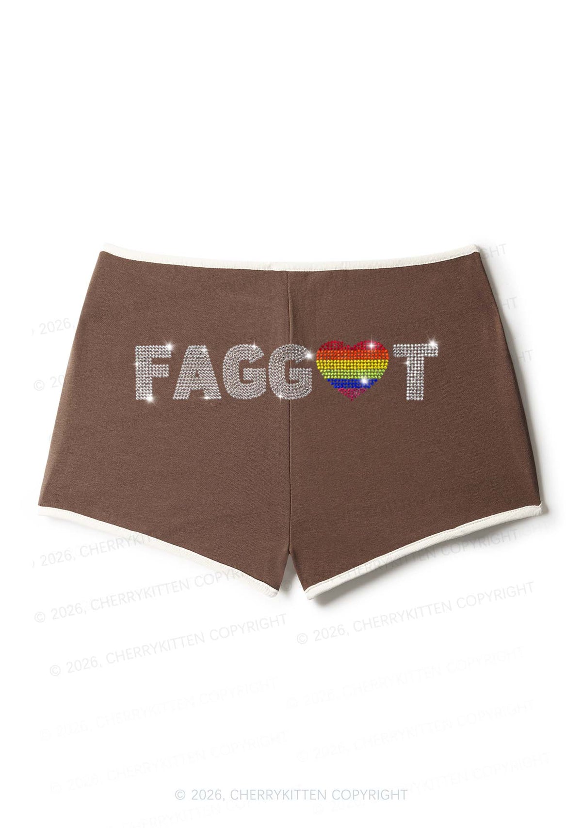 Rhinestone Rainbow Heart Faggot Pride Y2K Booty Shorts Cherrykitten