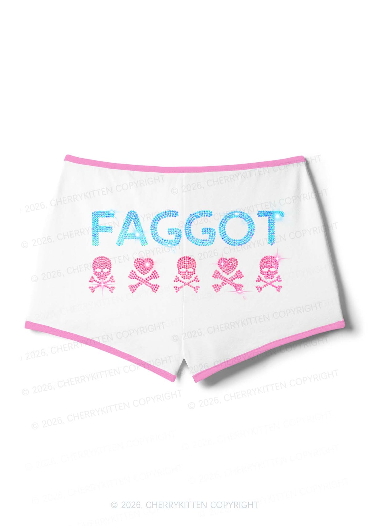 Rhinestone Faggot Skull Pride Y2K Booty Shorts Cherrykitten