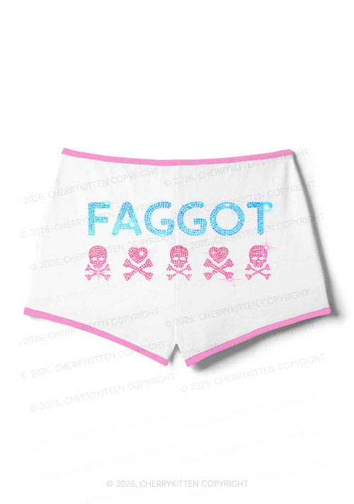 Rhinestone Faggot Skull Pride Y2K Booty Shorts Cherrykitten