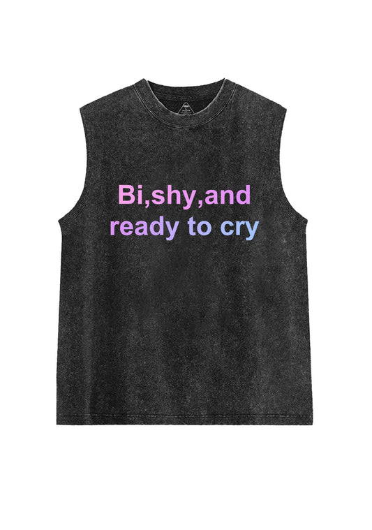 Bi Shy And Ready To Cry Pride Y2K Washed Muscle Tank Cherrykitten