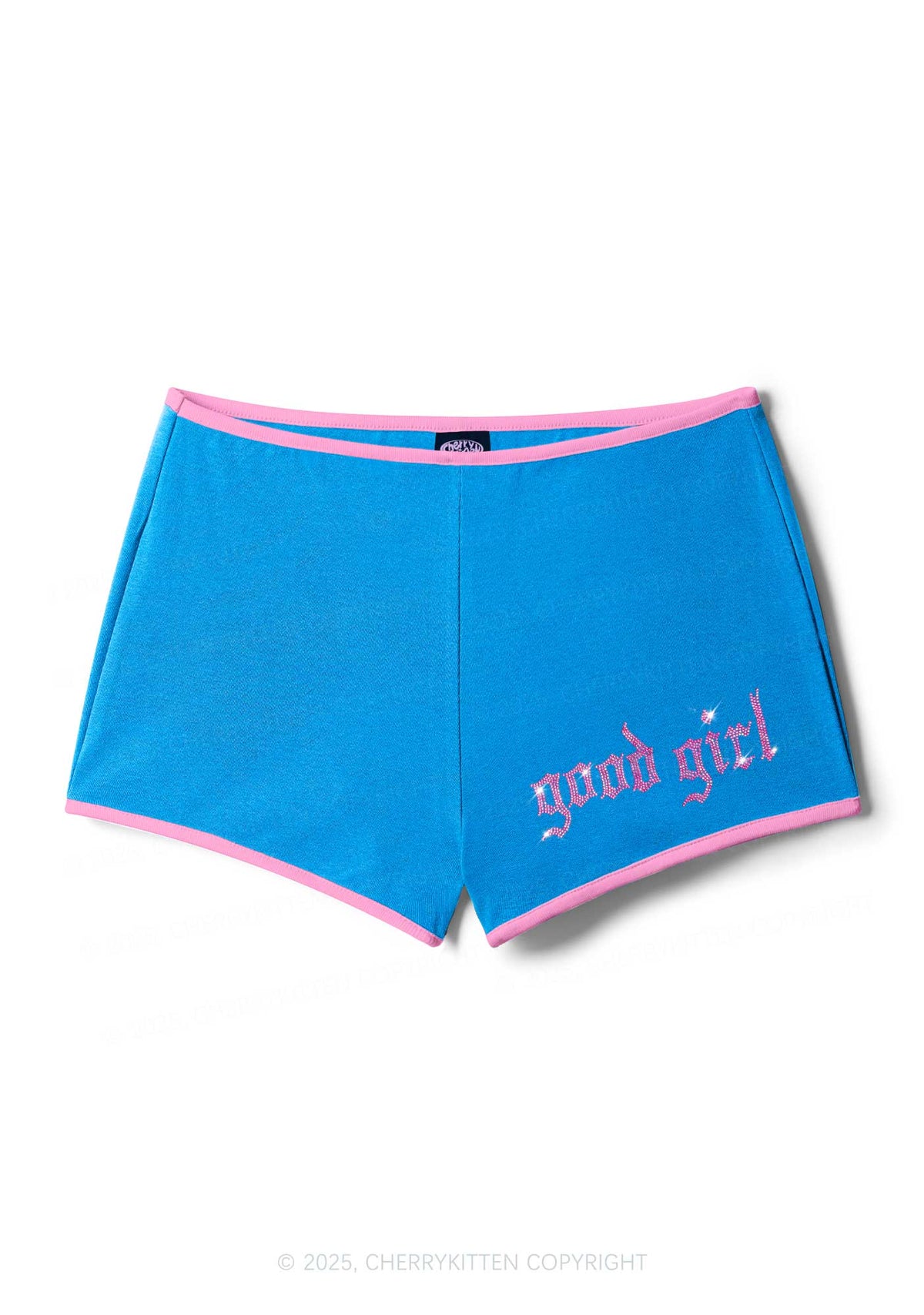 Rhinestone Pink Good Girl Y2K Booty Shorts Cherrykitten