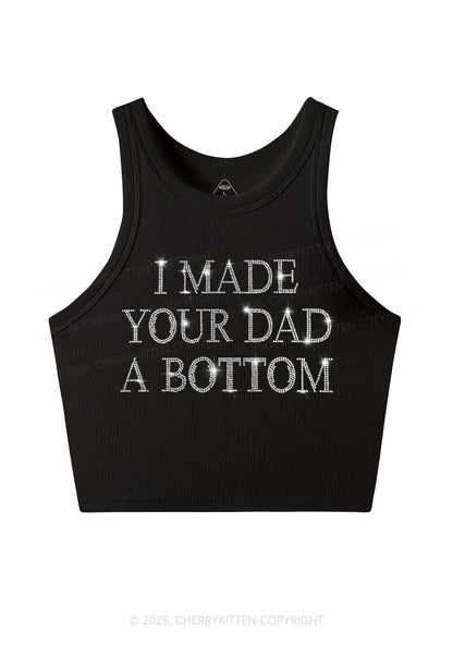 Rhinestone Made Your Dad A Bottom Pride Y2K Crop Tank Top Cherrykitten