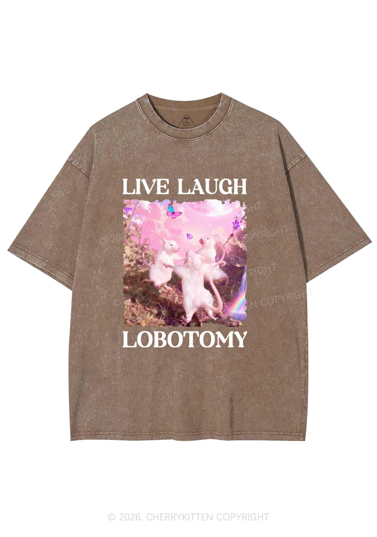 Live Laugh Lobotomy Rats Y2K Shirts Washed Tee Cherrykitten Art by OhStuffinell Taxidermy