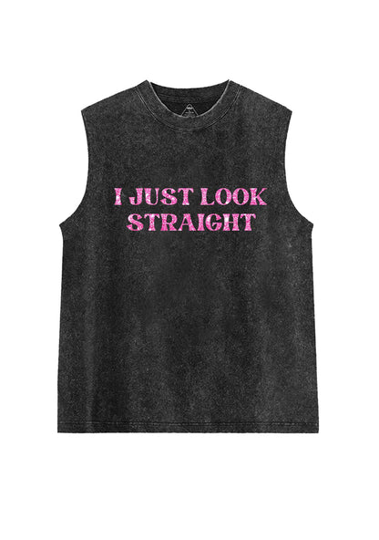 Glitter I Just Look Straight Y2K Washed Muscle Tank Cherrykitten