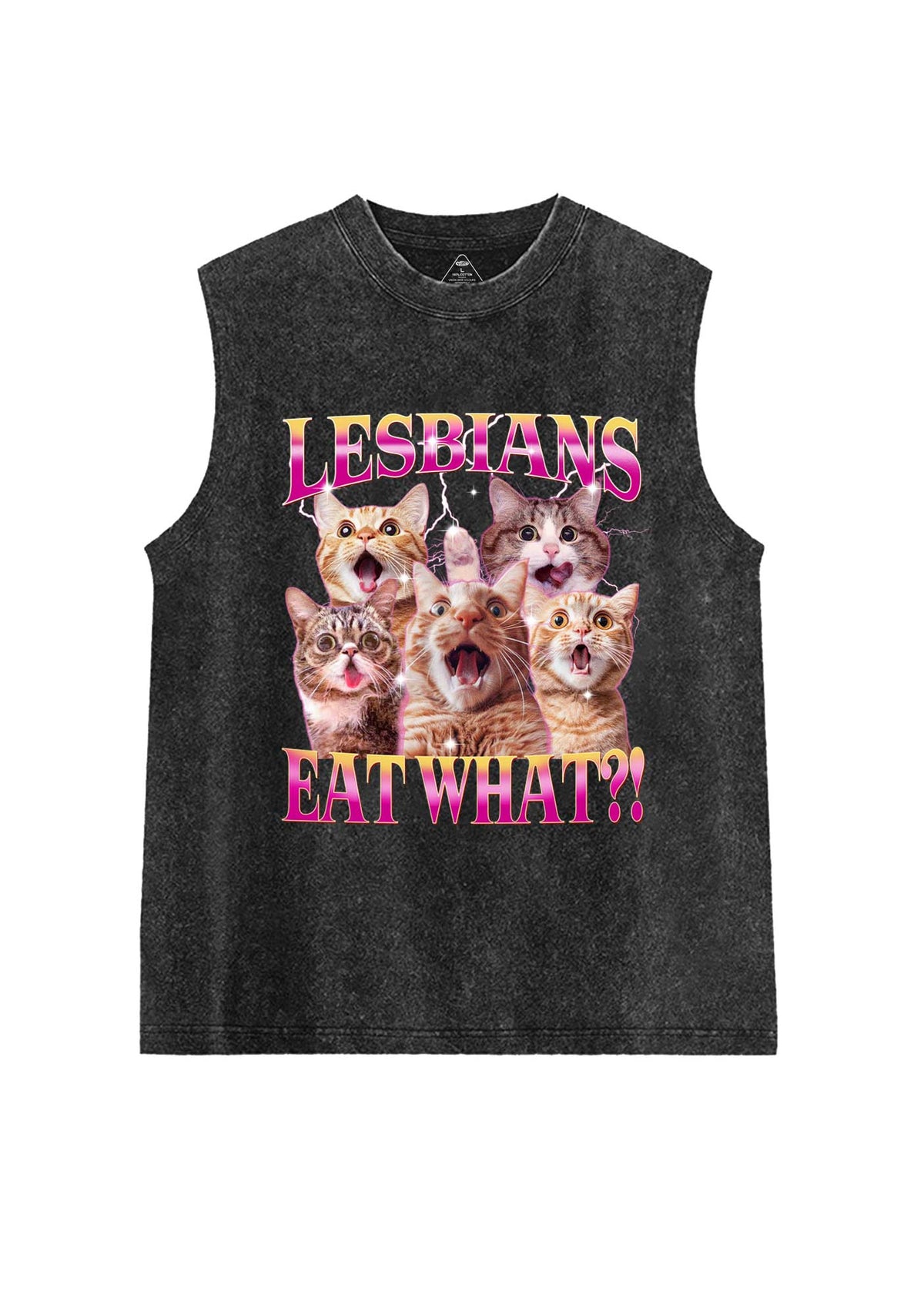 Funny Lesbian Cat Pride Y2K Washed Muscle Tank Cherrykitten