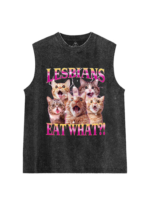 Funny Lesbian Cat Pride Y2K Washed Muscle Tank Cherrykitten