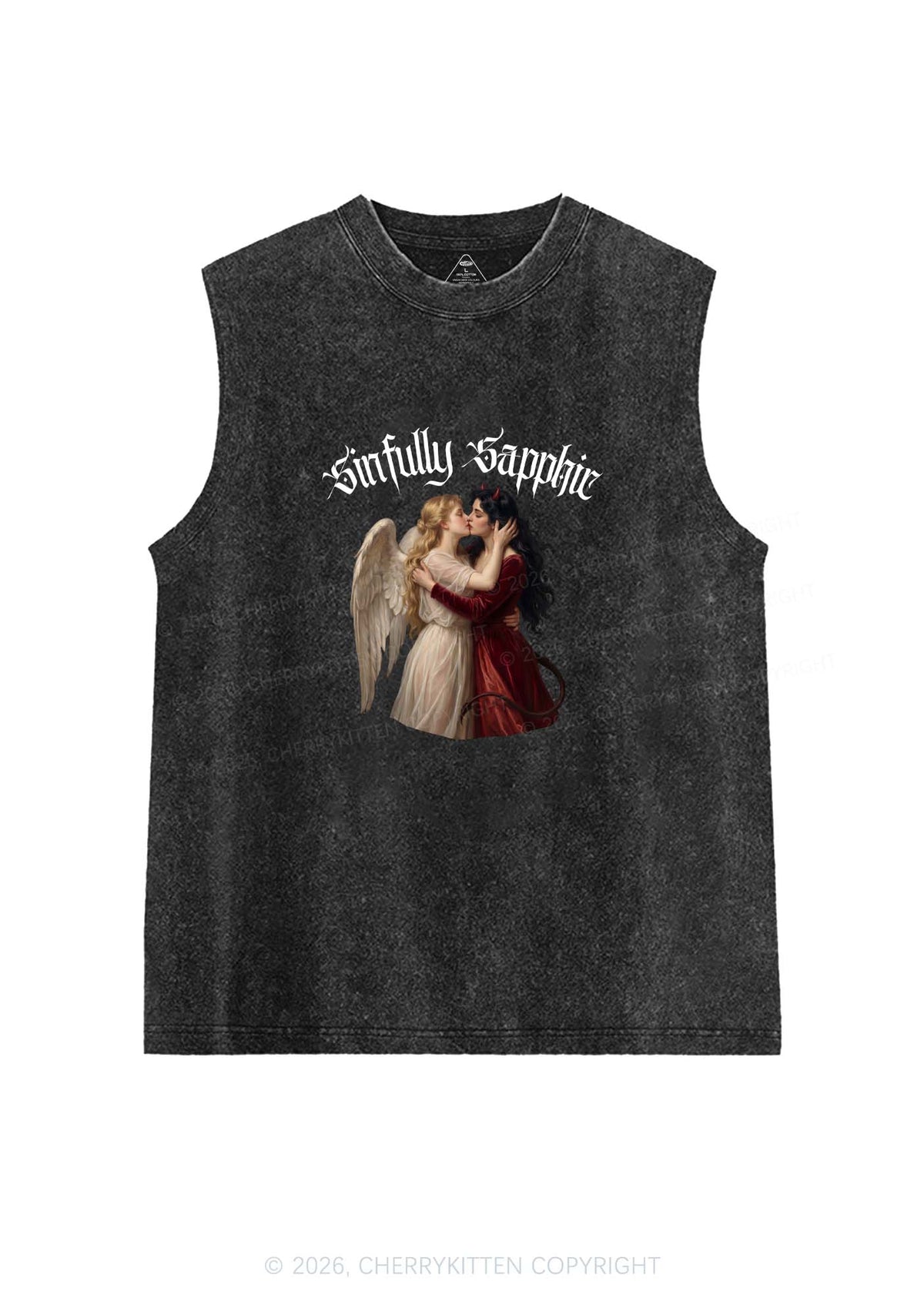 Sinfully Sapphic Pride Y2K Washed Muscle Tank Cherrykitten