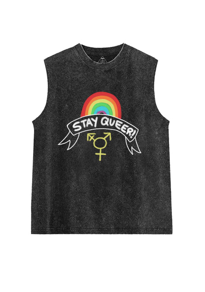 Stay Queer Pride Y2K Washed Muscle Tank Cherrykitten