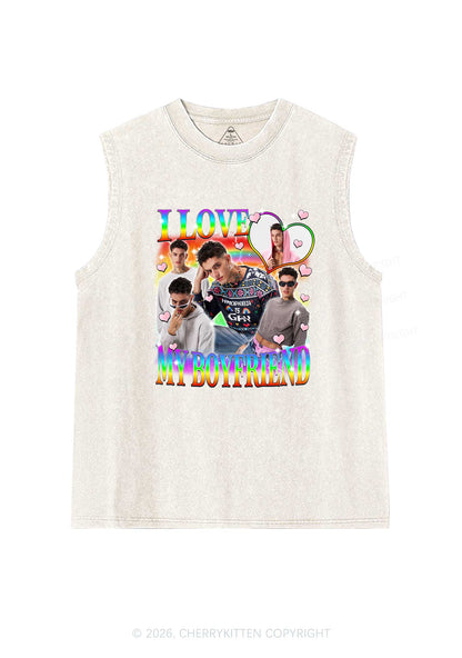 Custom I Love My Gay BF Pride Y2K Washed Muscle Tank Cherrykitten