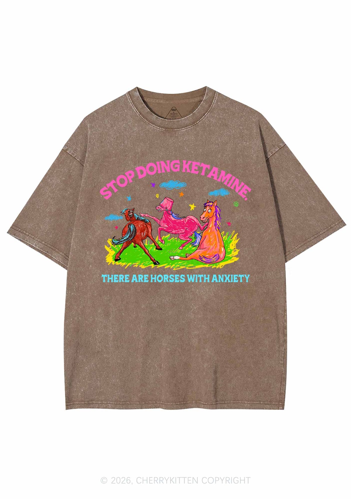 Horses With Anxiety Y2K Shirts Washed Tee Cherrykitten