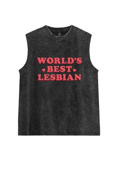 Worlds Best Lesbian Pride Y2K Washed Muscle Tank Cherrykitten