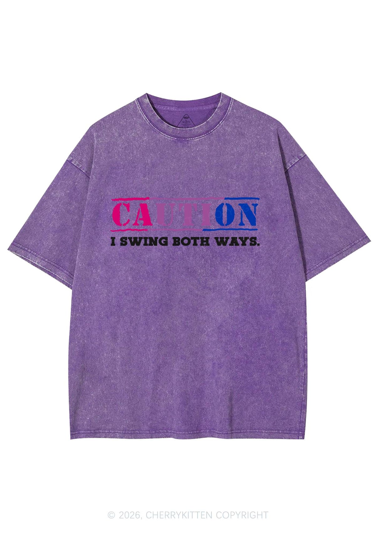 Caution I Swing Both Ways Pride Y2K Shirts Washed Tee Cherrykitten