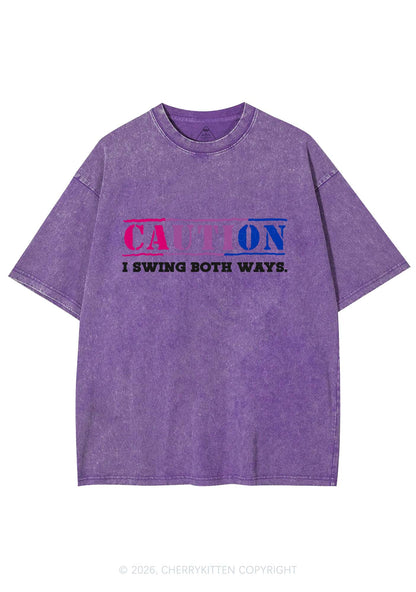 Caution I Swing Both Ways Pride Y2K Shirts Washed Tee Cherrykitten