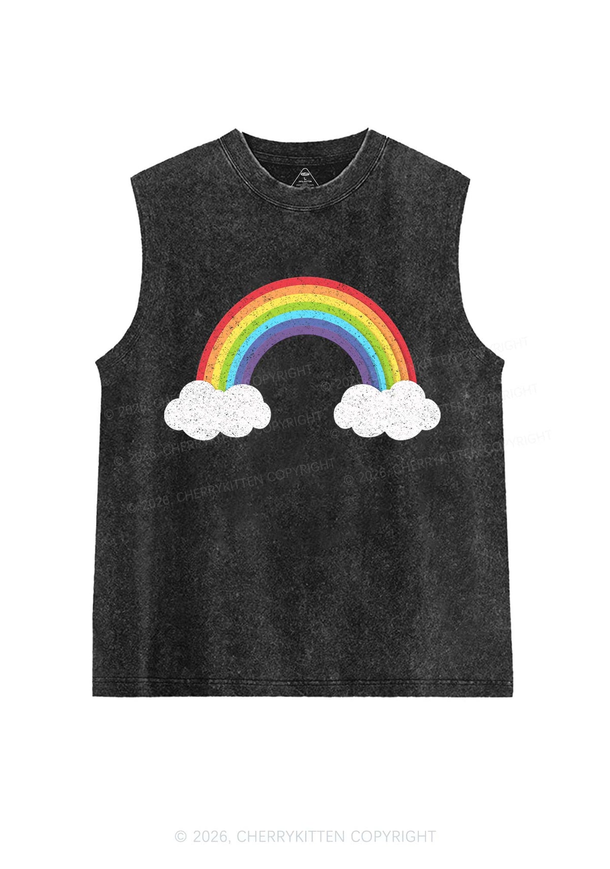 Rainbow Cloud Pride Y2K Washed Muscle Tank Cherrykitten