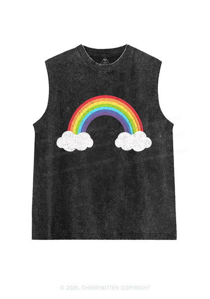 Rainbow Cloud Pride Y2K Washed Muscle Tank Cherrykitten