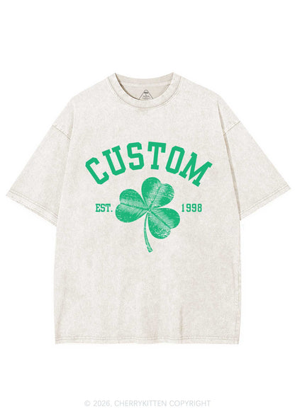 Custom Text Shamrock St Patricks Y2K Shirts Washed Tee Cherrykitten