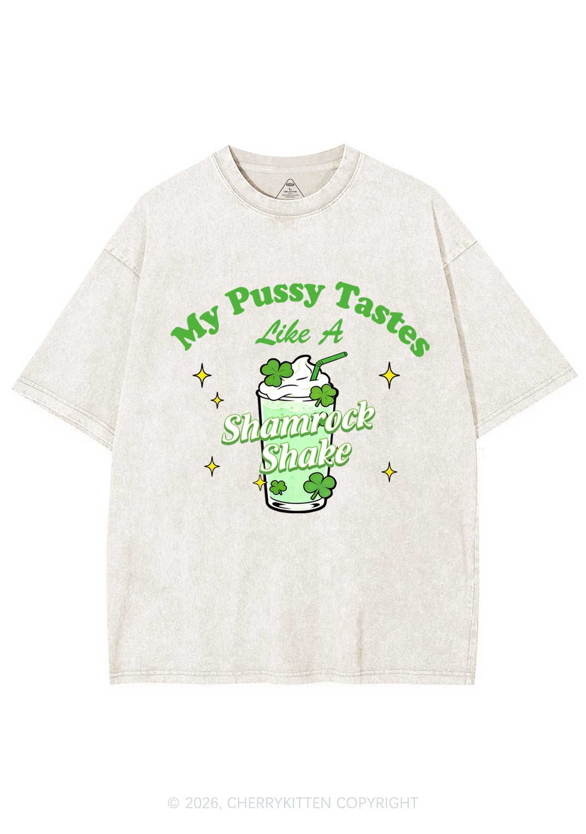 My Puxxy Tastes Like Shamrock Shake St Patricks Y2K Shirts Washed Tee Cherrykitten