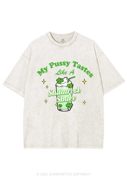 My Puxxy Tastes Like Shamrock Shake St Patricks Y2K Shirts Washed Tee Cherrykitten