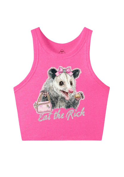 Eat The Rich Possum Y2K Crop Tank Top Cherrykitten