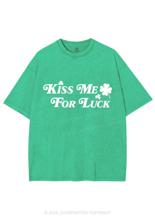 Kiss Me For Luck St Patricks Y2K Shirts Washed Tee Cherrykitten