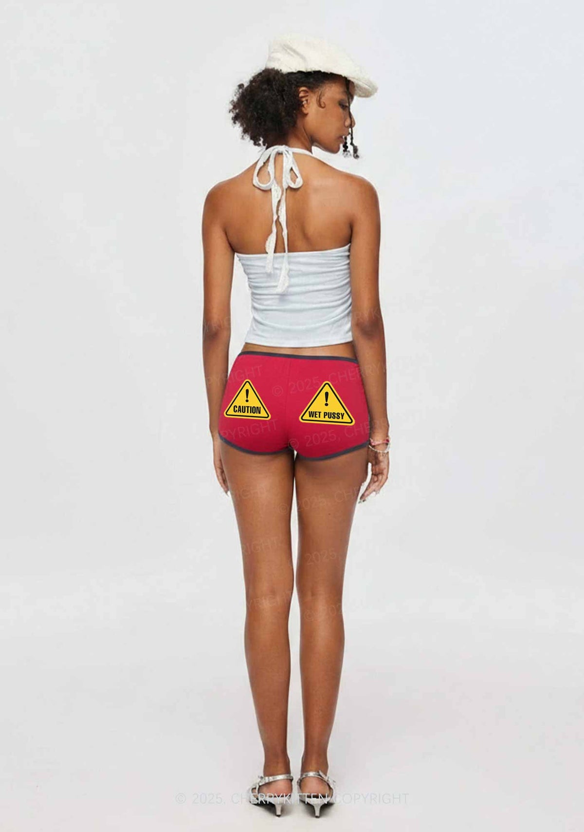 Caution Wet Puxxy Y2K Booty Shorts Cherrykitten