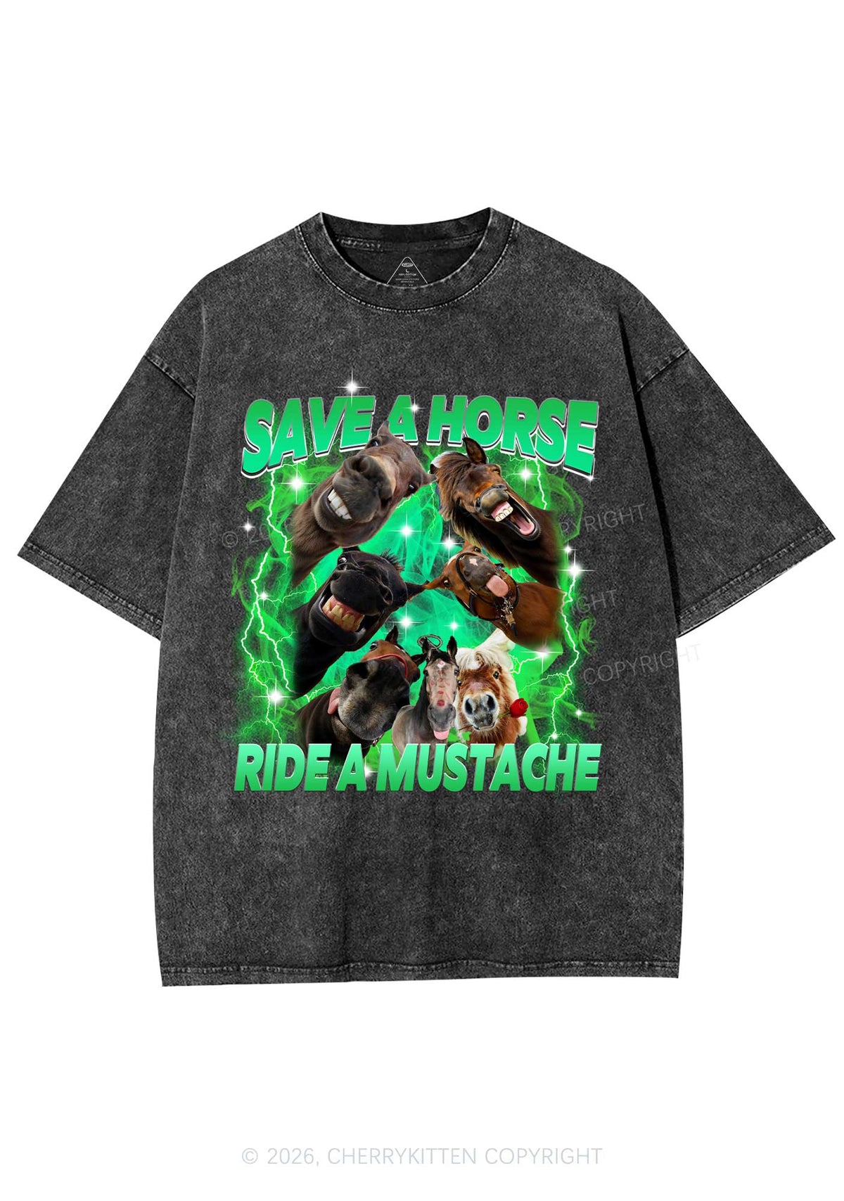Save Horse Ride Mustache Y2K Shirts Washed Tee Cherrykitten