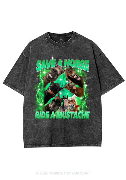 Save Horse Ride Mustache Y2K Shirts Washed Tee Cherrykitten