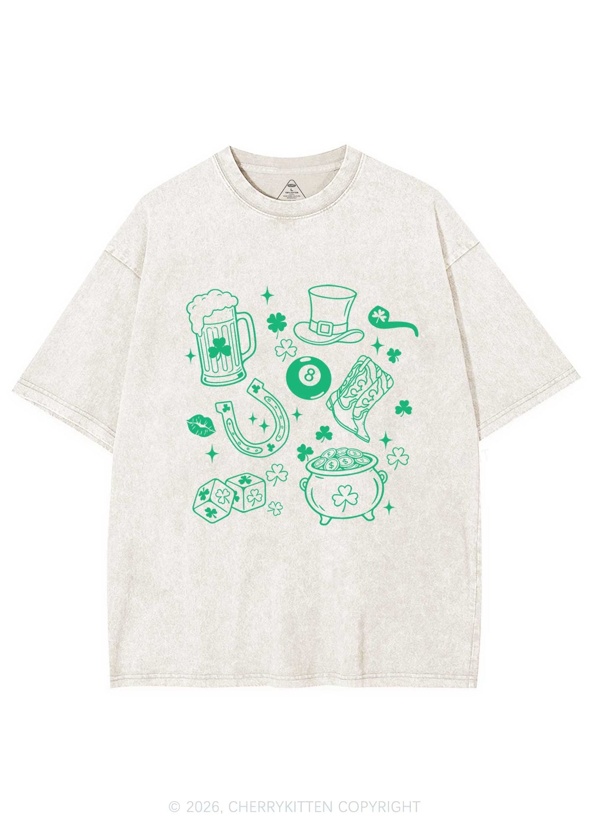 Luck Symbols St Patricks Y2K Shirts Washed Tee Cherrykitten