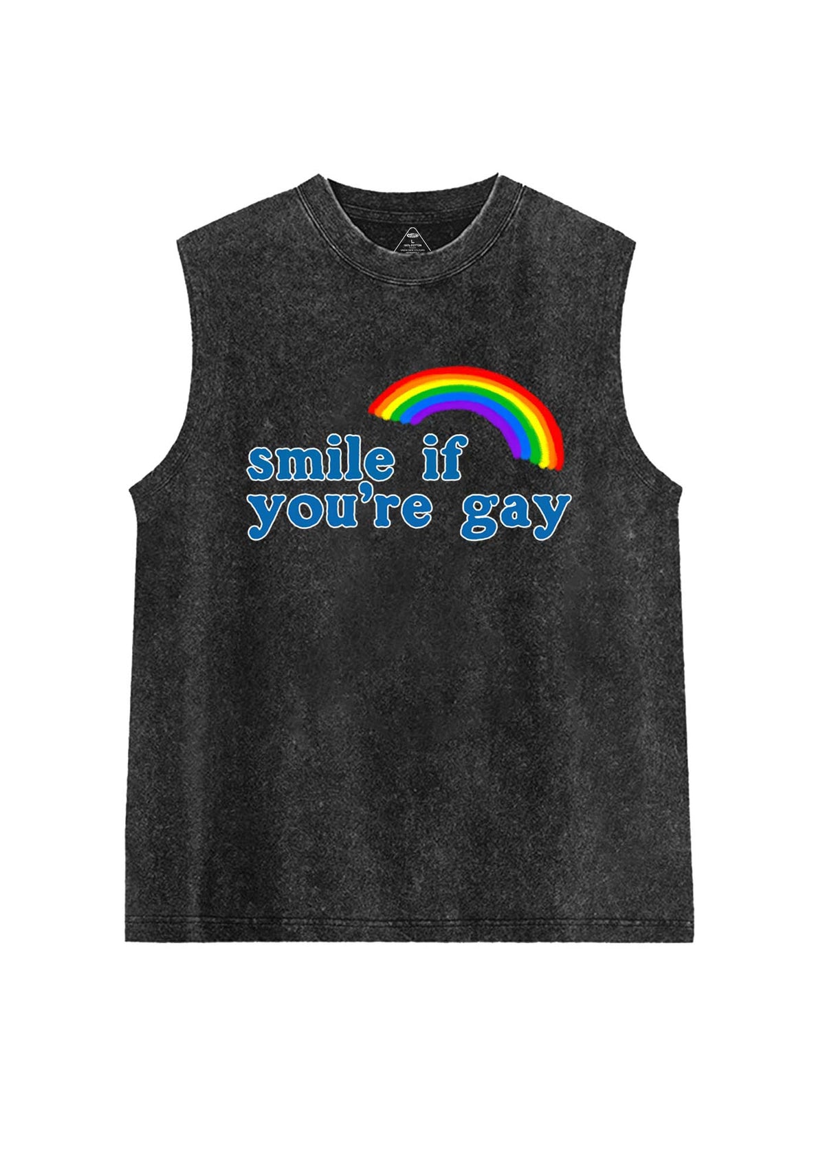 Rainbow Smile If You Are Gay Pride Y2K Washed Muscle Tank Cherrykitten