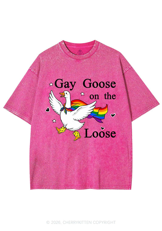 Gay Goose On The Loose Pride Y2K Shirts Washed Tee Cherrykitten