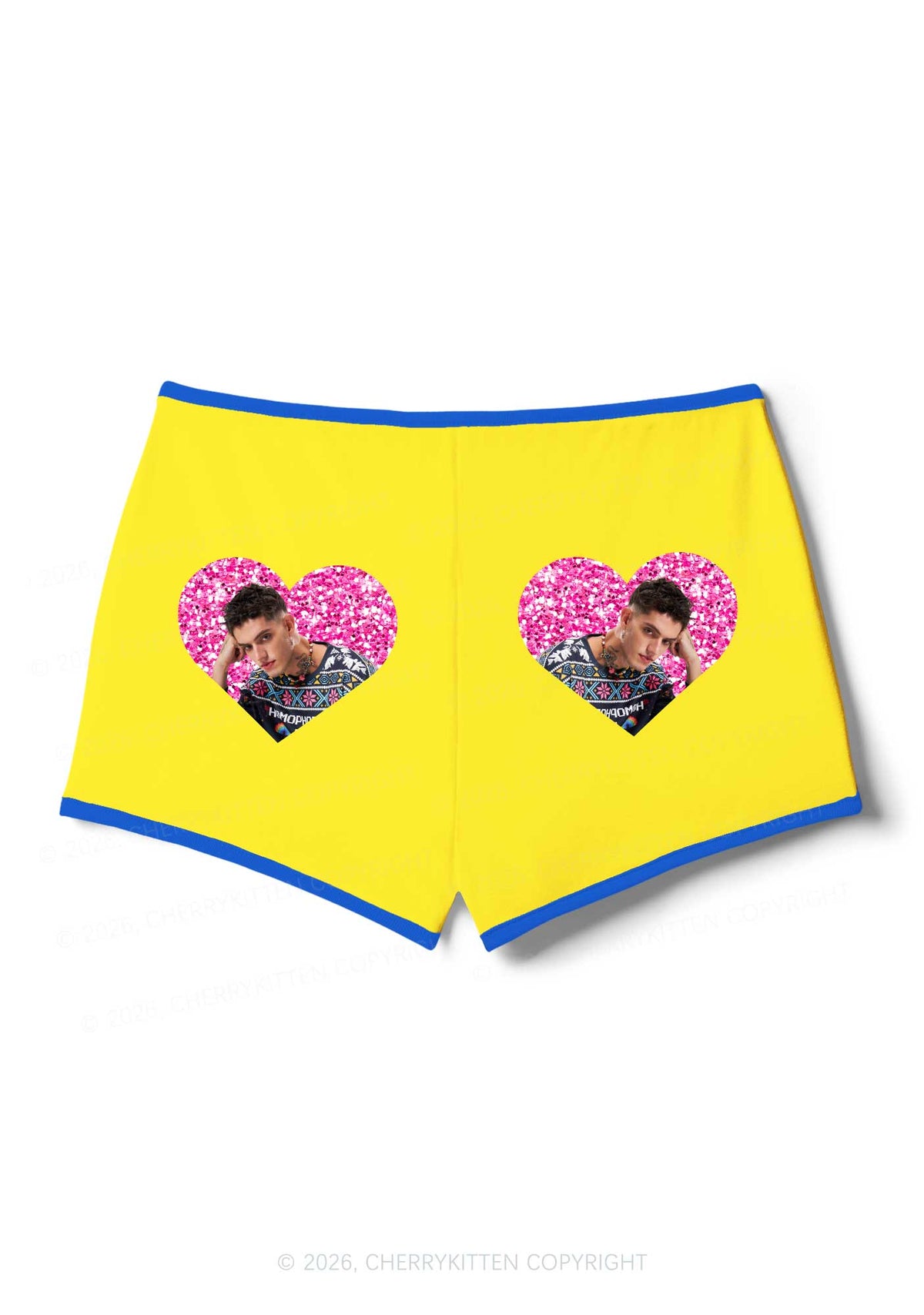 Glitter Heart Custom Face Valentine's Day Y2K Booty Shorts Cherrykitten