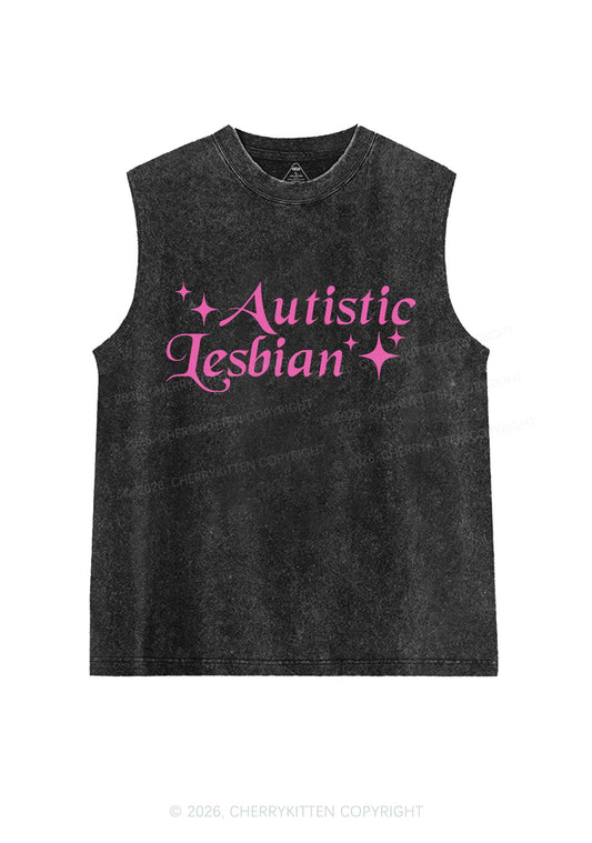 Autistic Lesbian Pride Y2K Washed Muscle Tank Cherrykitten