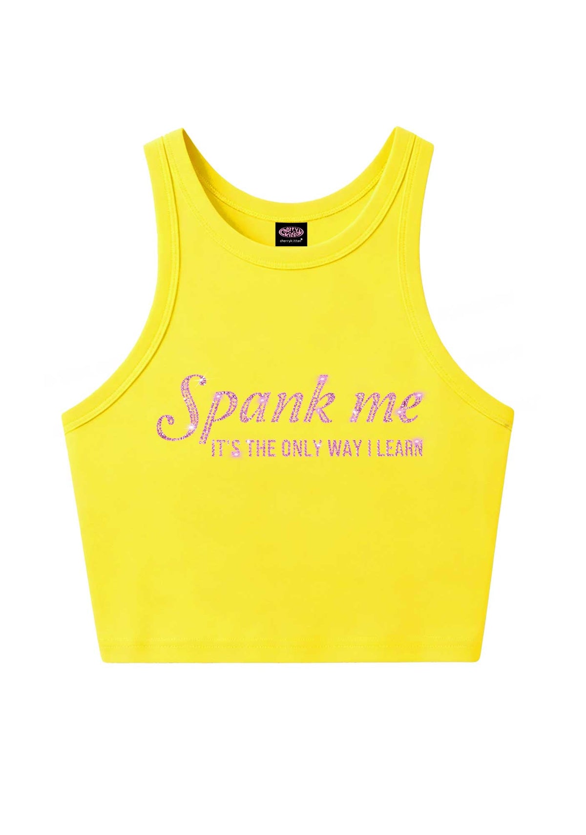 Rhinestone Spank Me Y2K Crop Tank Top Cherrykitten