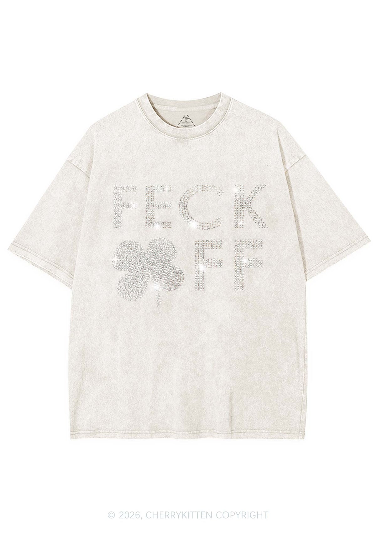Rhinestone Feck Off St Patricks Y2K Shirts Washed Tee Cherrykitten
