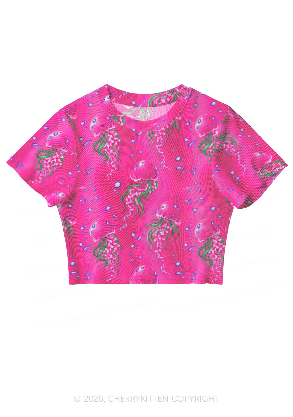 Hot Pink Jellyfish Bubble Y2K Mesh Crop Top Cherrykitten